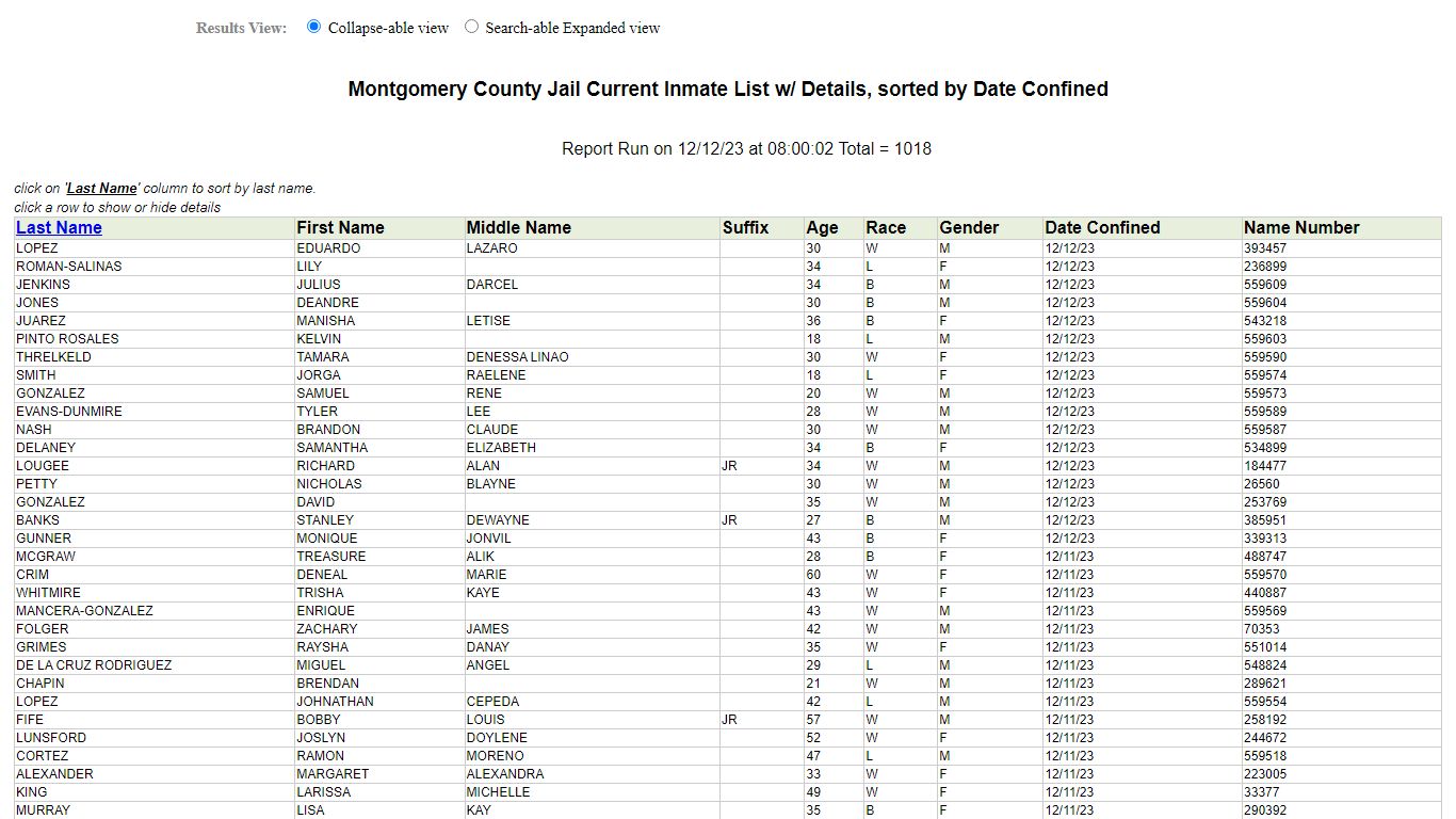 Jail Roster - Montgomery County, Texas